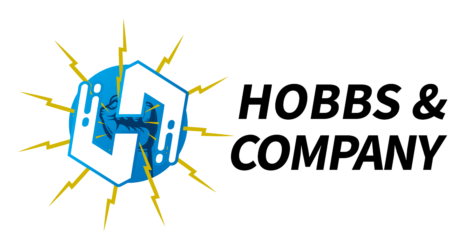 Hobbs & Company logo with blue cube and yellow lightning bolts
