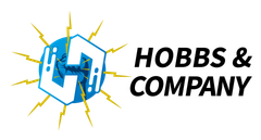 Hobbs & Company logo with blue cube and yellow lightning bolts