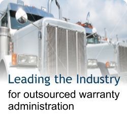 Two silver semi trucks with text: “Leading the Industry for outsourced warranty administration”
