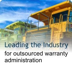 Yellow utility trucks with text: “Leading the Industry for outsourced warranty administration”