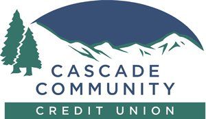 A logo for cascade community credit union with mountains and trees