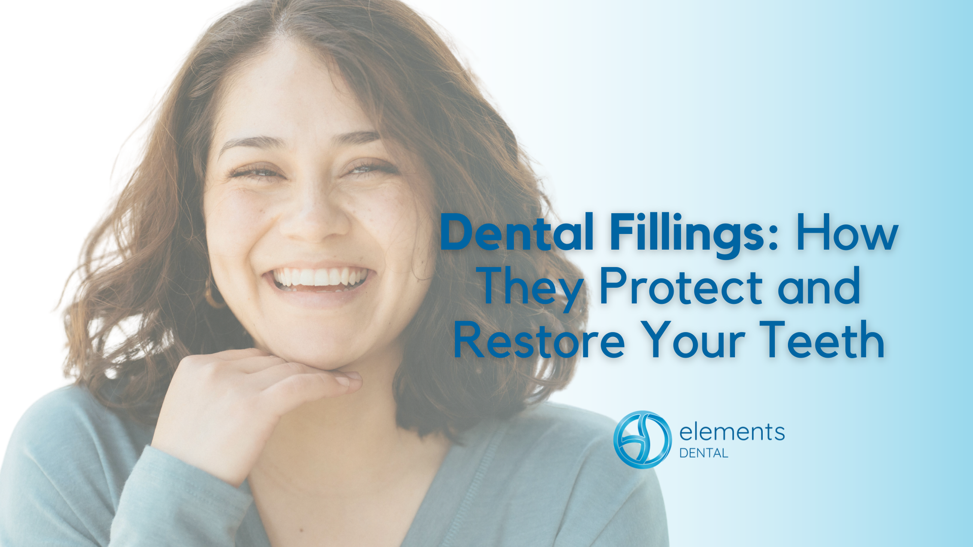 Smiling person on blue background with text: “Dental Fillings: How They Protect and Restore Your Teeth”