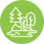 Cercle vert avec contour d'arbres et d'arbustes.