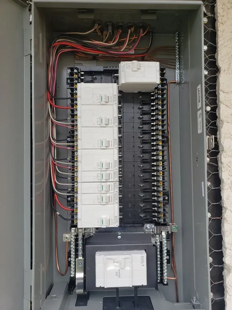 A electrical box with a lot of wires coming out of it.
