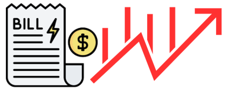 Bill with dollar coin and rising red arrow, showing increasing expenses or profits