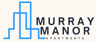 Logo for Murray Manor Apartments: Blue building outline with text 