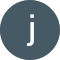 The letter j is in a blue circle on a white background.
