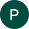 The letter p is in a green circle on a white background.
