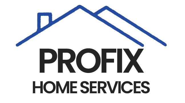 The Profix Home Services logo featuring a blue house outline above the bold black text "PROFIX HOME SERVICES".