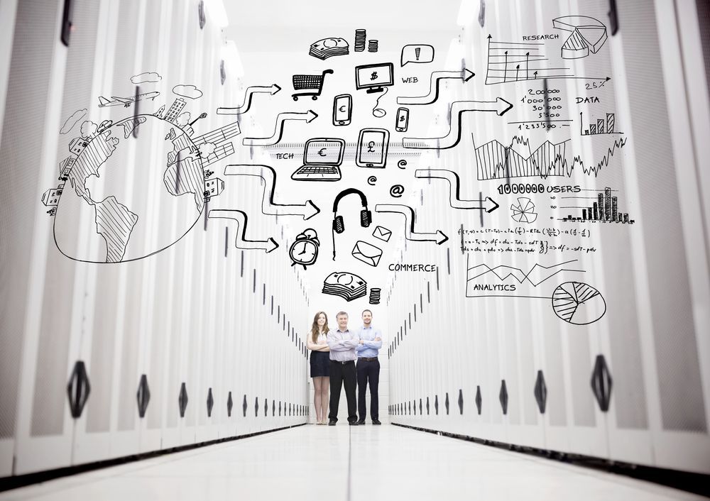colleagues with drawing of process