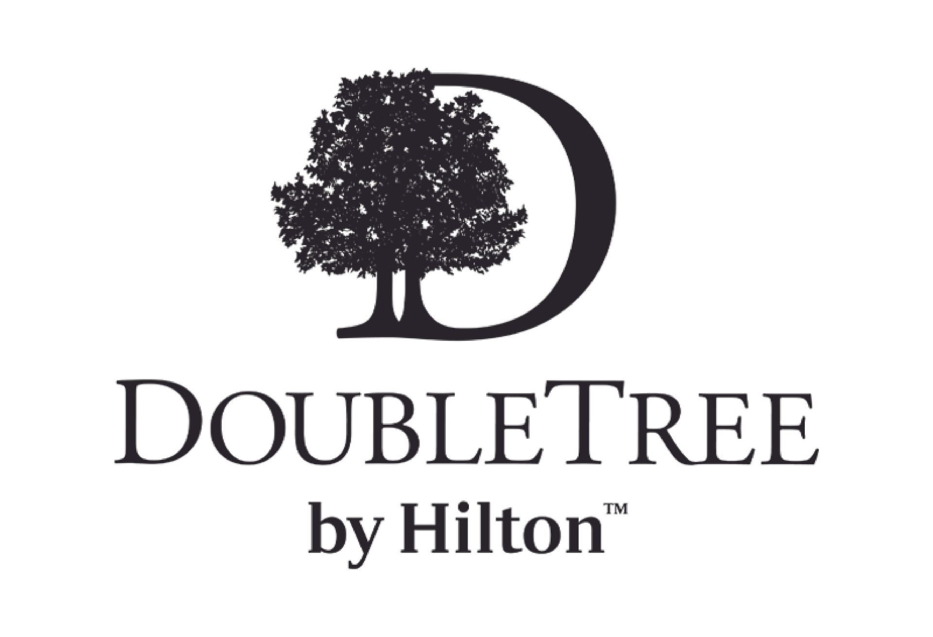 The DoubleTree by Hilton logo featuring a stylized tree silhouette integrated into a large letter D.