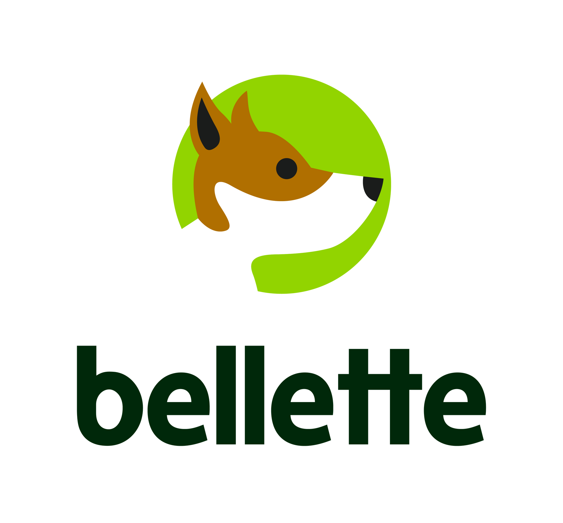 A logo with a stylized brown fox silhouette inside a lime green circle, above the word 