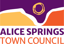 The Alice Springs Town Council logo features an abstract landscape in orange, yellow, and purple with a sun motif.