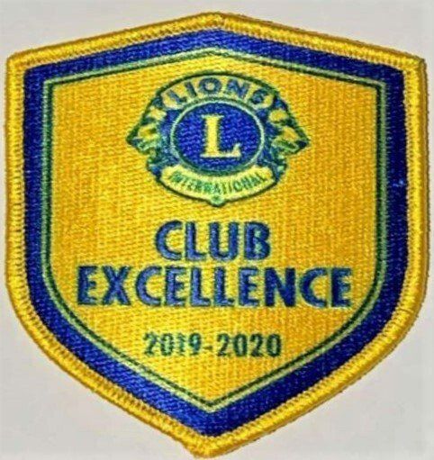 Embroidered yellow and blue Lions Club Excellence award patch for 2019-2020.