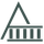 Green abstract logo of an A-shaped roof over a horizontal rectangle with vertical lines.