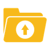 A yellow folder with a white arrow pointing up.