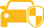 A yellow car with a shield on top of it.