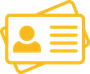 A yellow icon of a business card with a person on it.