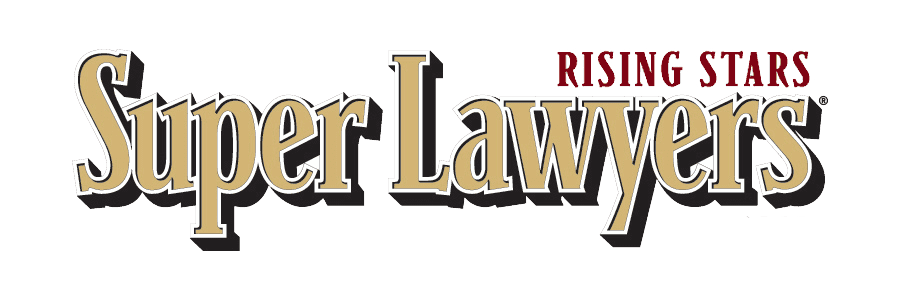 The logo for rising stars super lawyers is on a white background.