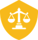 A yellow shield with a scale of justice on it.