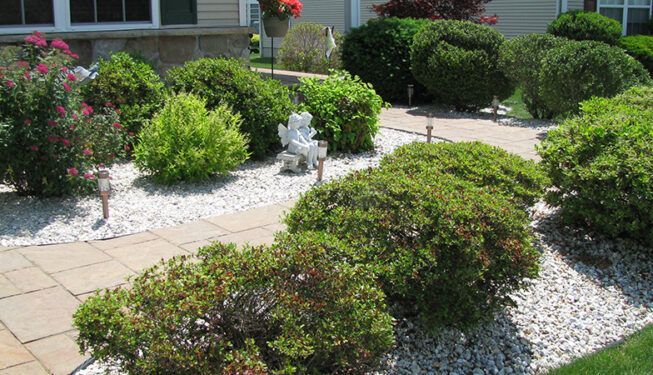 Bushes Surrounding A Brick Walkway — Columbus, NJ — G & G Landscaping Construction, Inc.