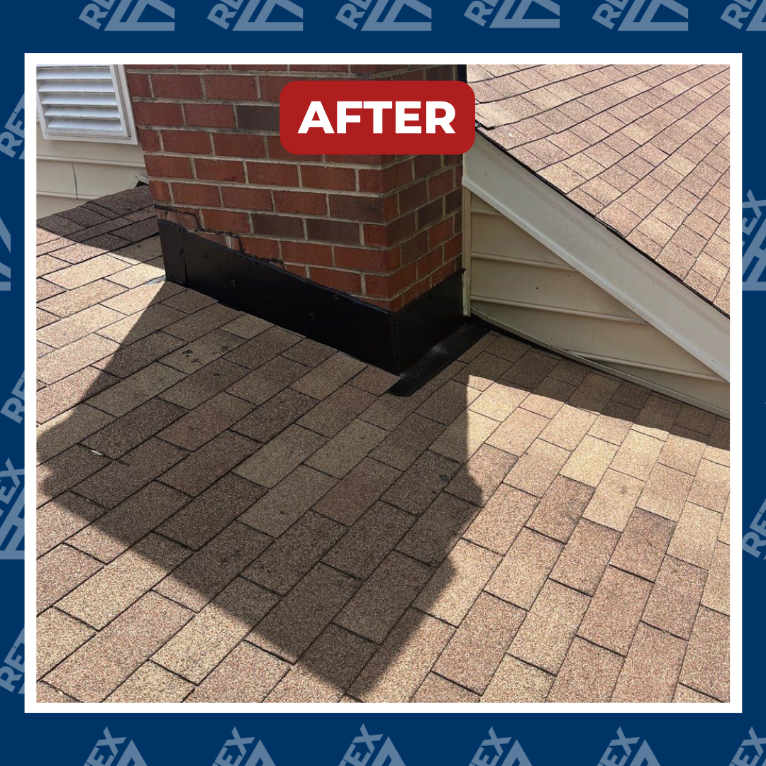 A graphic showing after photo of RETEX chimney flashing replacement in North Chesterfield, VA.