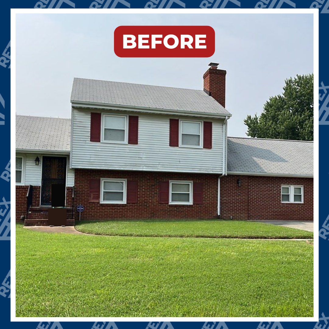 A graphic with the before image of a RETEX vinyl siding replacement in Richmond VA 23223. Certainteed Mainstreet 