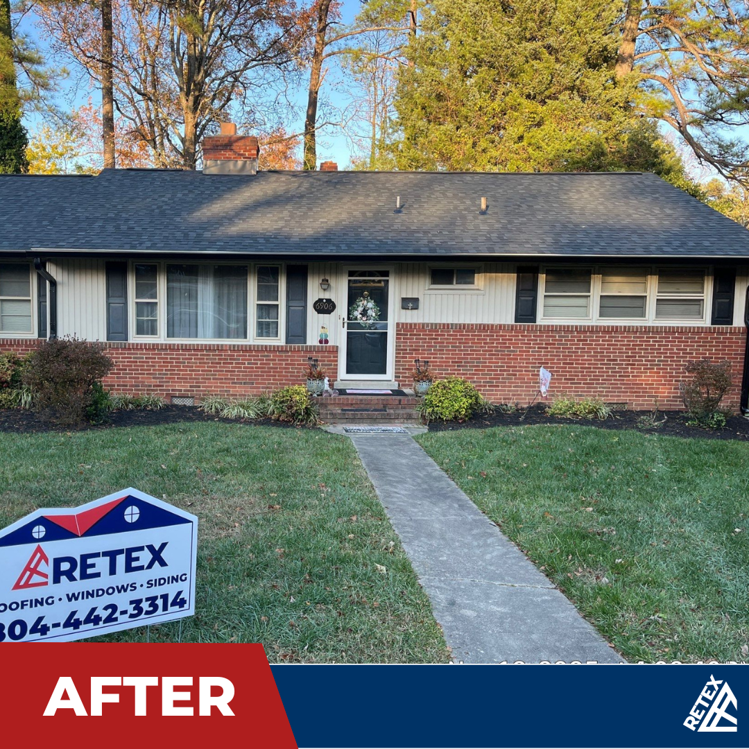 After – RETEX roof and black gutter replacement on Richmond VA home.