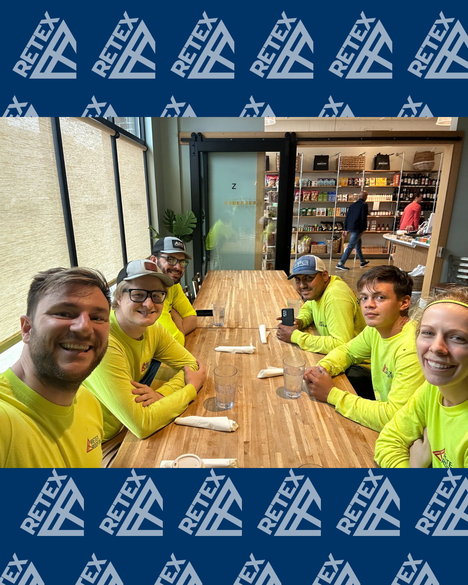 Image of RETEX team out to lunch after February 2023 volunteer day with Richmond Habitat for Humanity.