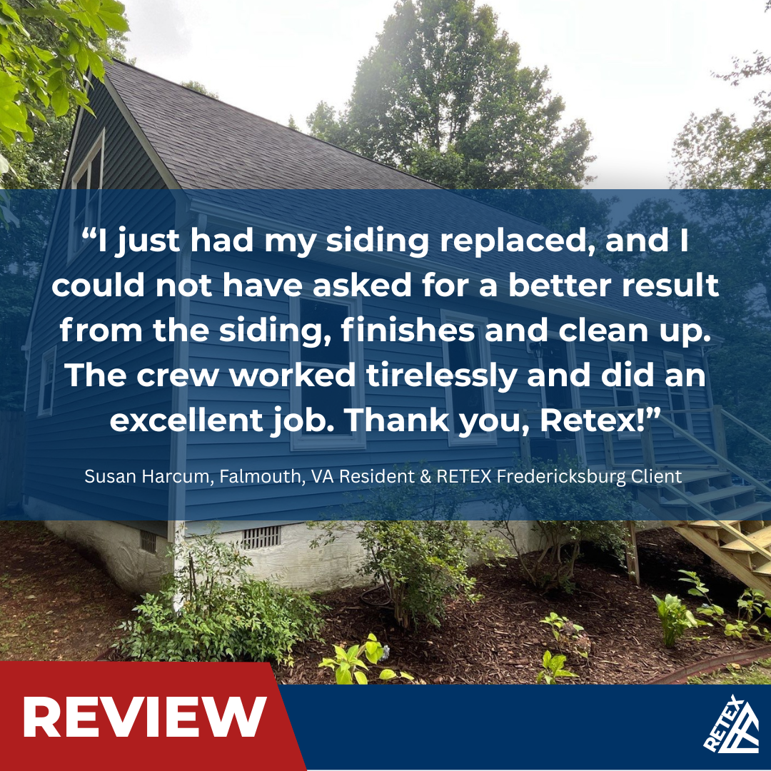 Image of a RETEX crew member installing vinyl siding during siding replacement in North Chesterfield VA 23235.