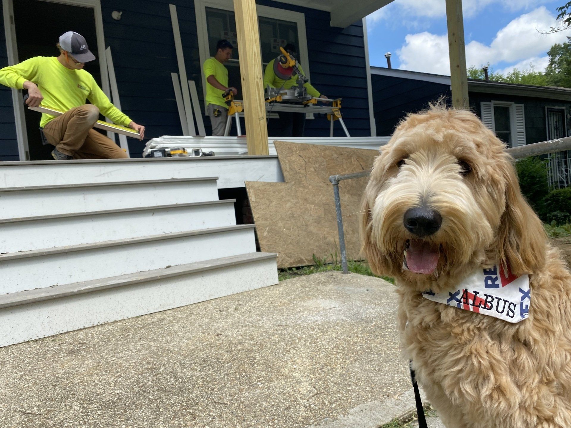 Photo of RETEX's Albus Lewis supervising other team members during a Richmond Habitat for Humanity team volunteer day.