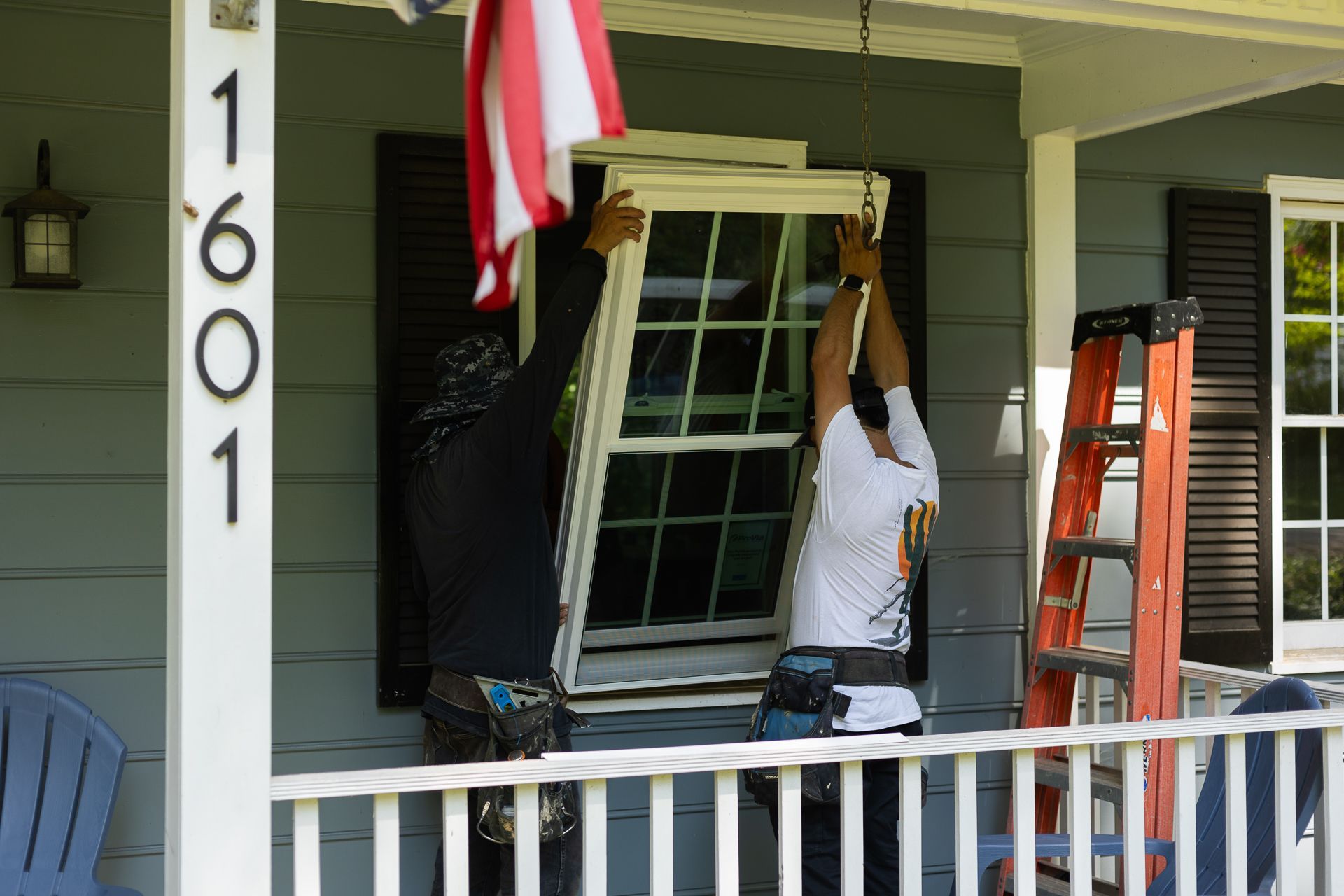 A during-installation image of a RETEX window replacement in North Chesterfield VA 23235.