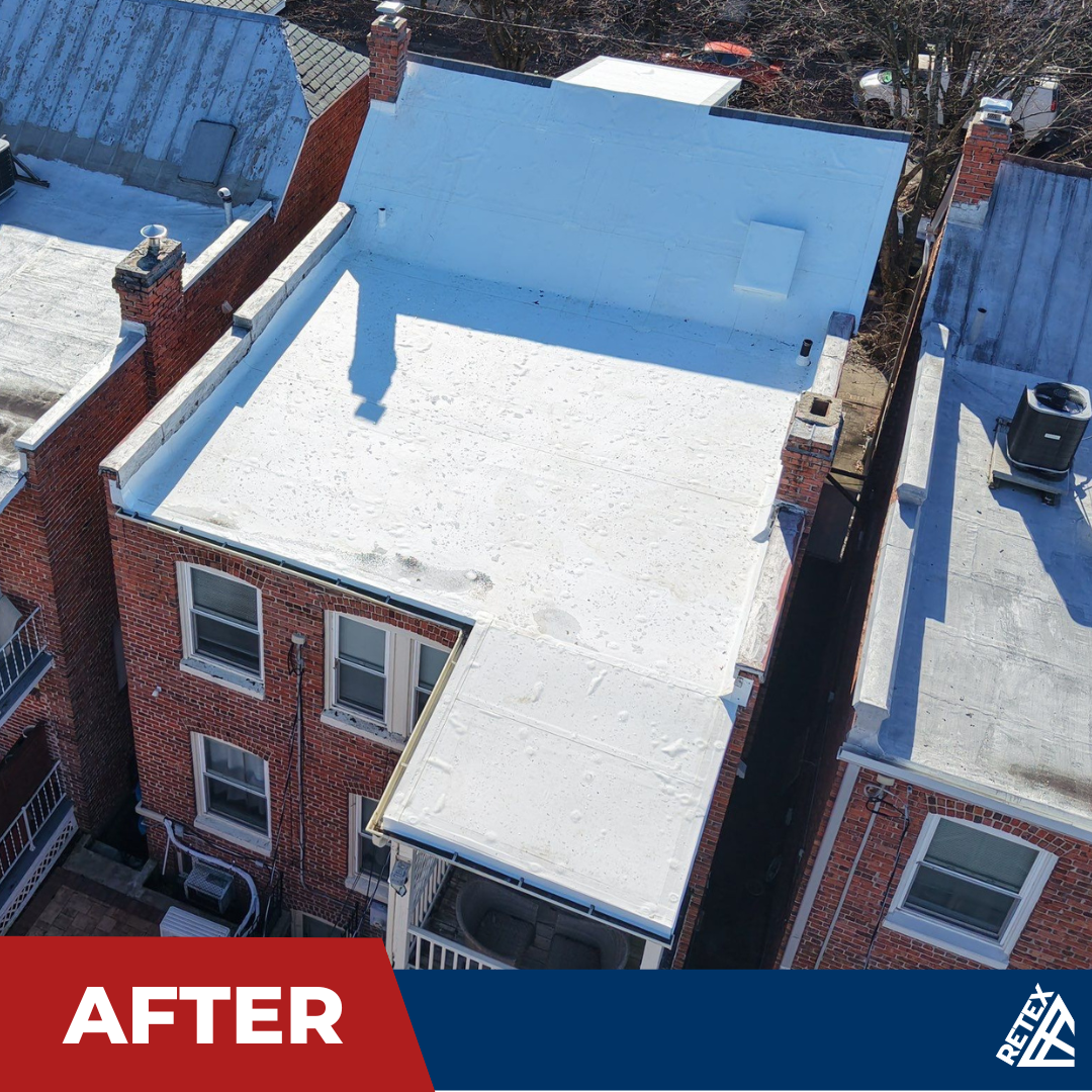 A graphic showing after photo of an asphalt shingle roof replacement in North Chesterfield VA 23235.