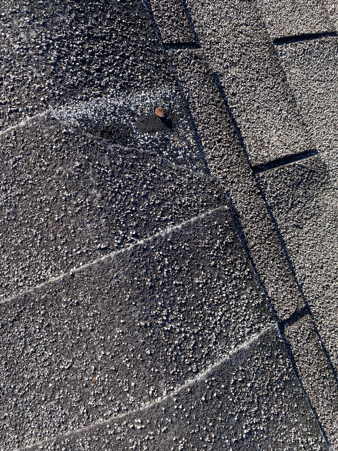 Close-up image of old asphalt shingle roof with severe granule loss.