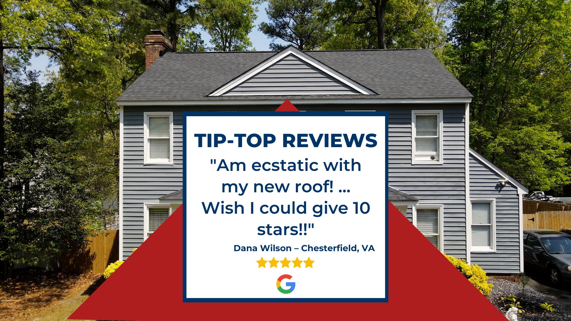 An infographic of a RETEX client's 5-star Google review. Text: