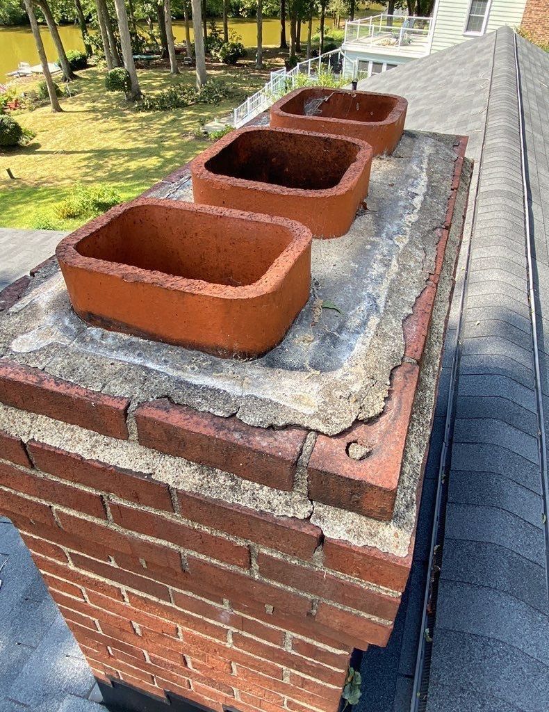 The before image of a RETEX chimney repointing in North Chesterfield, VA 23235.