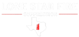Logo for Lone Star Fire Suppression featuring text, a line, and a Texas outline with a fire extinguisher icon.
