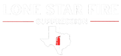Logo for Lone Star Fire Suppression featuring text, a line, and a Texas outline with a fire extinguisher icon.