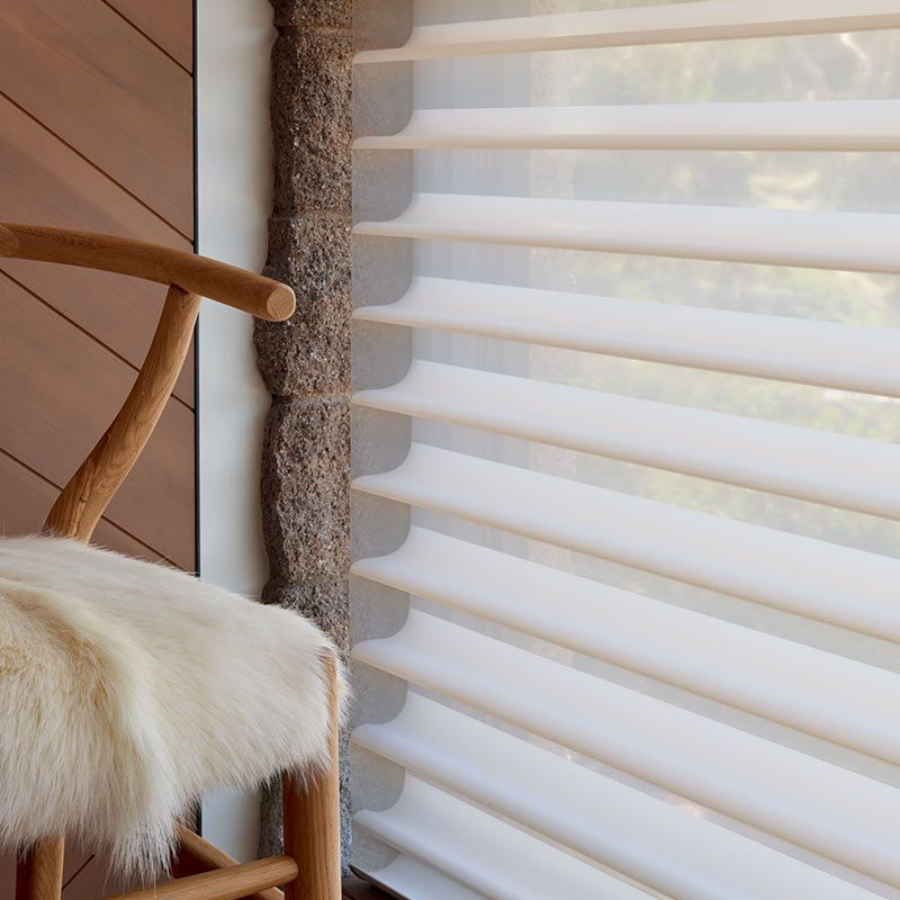 Sheer Custom Shades next to chair in Kentucky home.