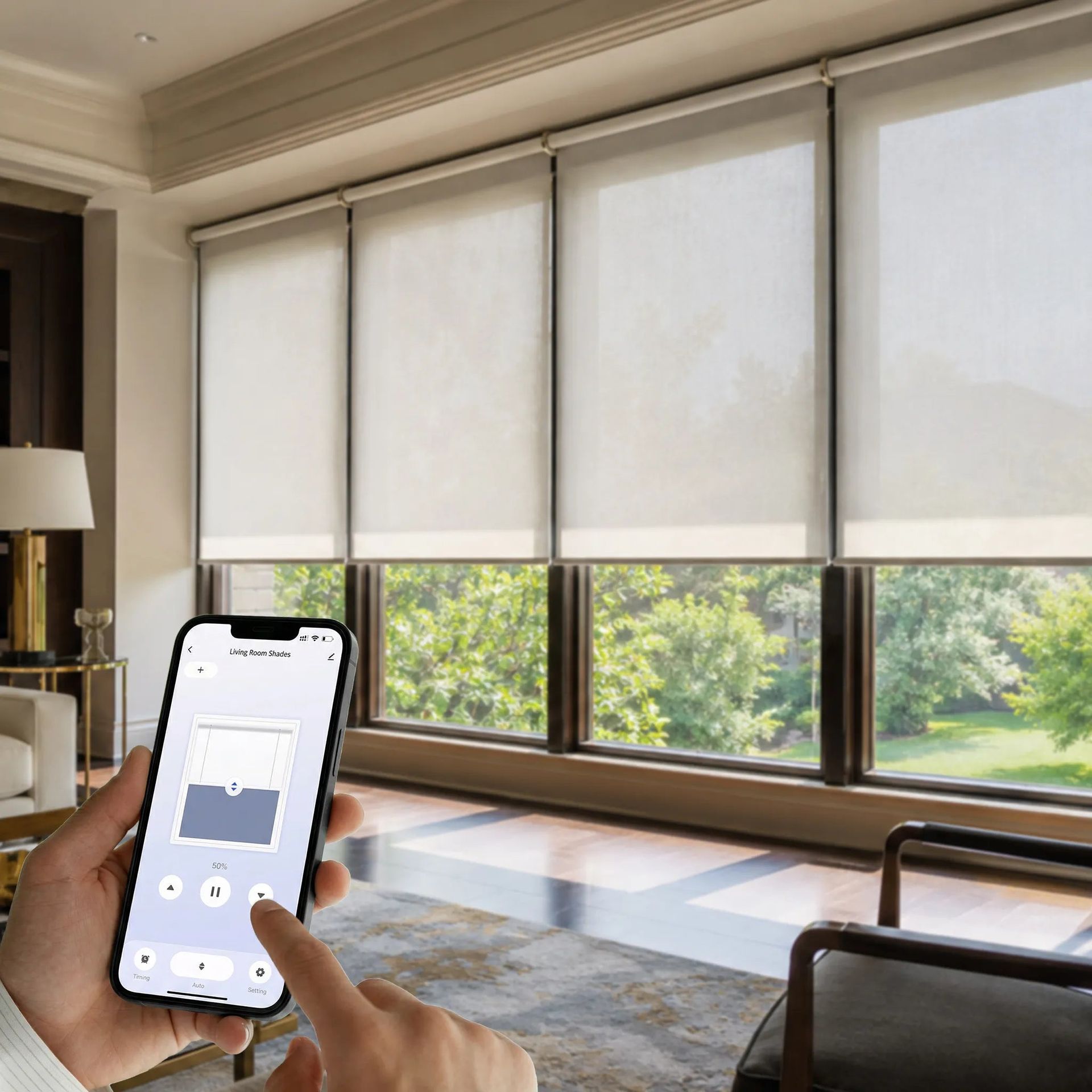 White Motorized Roller Shade in Den in Louisville KY