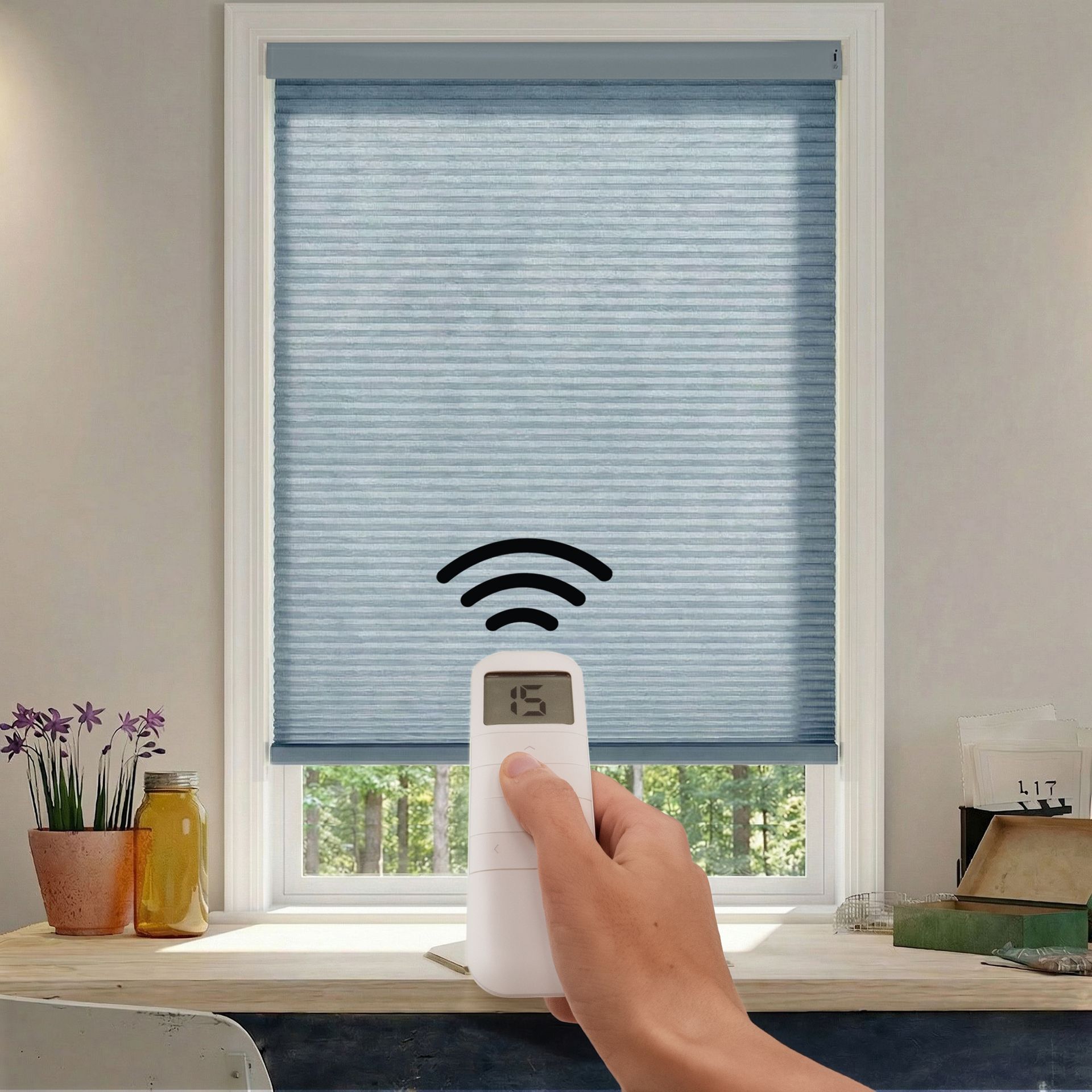 Graber®Motorized Cellular Honeycomb Shade with Remite Control.
