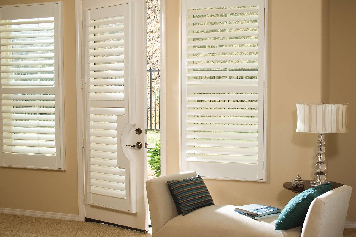 Norman® Woodlore® and Normandy interior plantation Shutters on door for homes in Lexington and Louisville, KY.