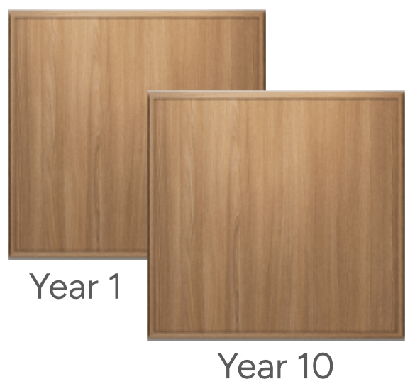 Two squares of wood with year 1 and year 10 written on them