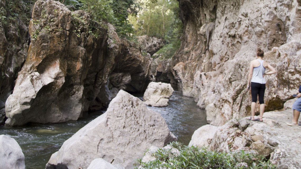 Hiking along river in Guatemala on mission trip