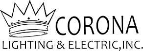 The logo for corona lighting and electric inc. has a crown on it.