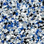 A close up of a blue , white , and black marble floor.