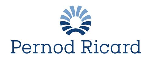 The pernod ricard logo is blue and white with a sun in the middle.