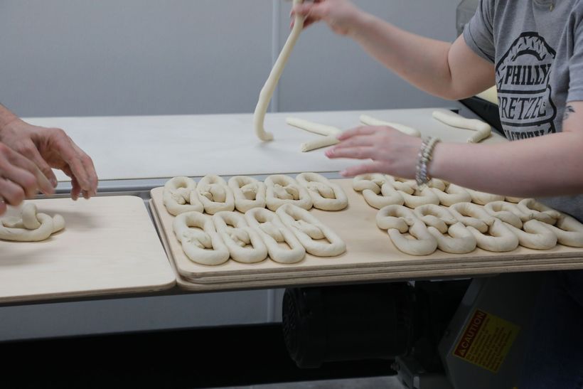 Philly Pretzel Factory making pretzels
