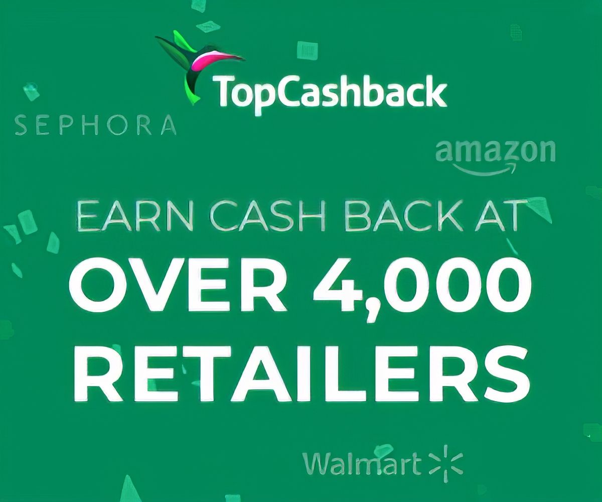 A hand is holding a cell phone with a rewards app on the screen featuring online rewards 4000 retailers