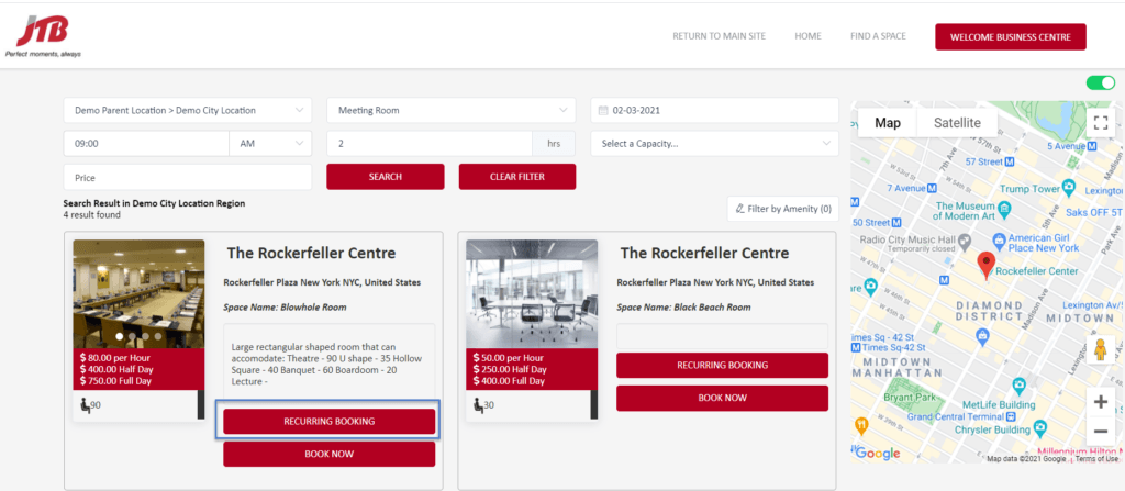 Click the Recurring Booking button to make a recurring booking Meeting Hub Recurring Booking Button
